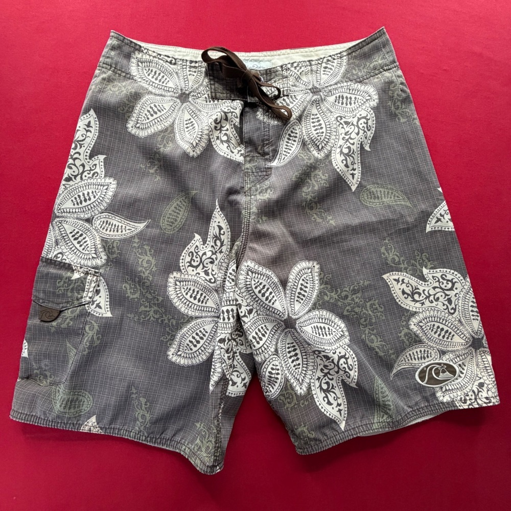 VINTAGE SURFER Y2K Quiksilver Edition Mens Board Shorts 34 Grey Floral Paisley